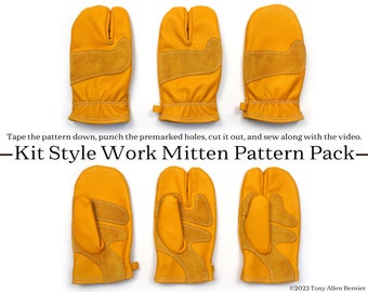 Leather Work Mitten and Hybrid Glove Patterns, DIY Leathercraft Patterns for Work Mittens and Fingered Mittens.