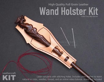 Leather Wand Holder KIT. DIY Leather Craft KIT with premade parts, needles, and thread.