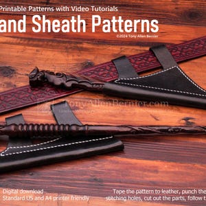 Leather Wand Sheath Patterns. 3 Sizes each with 2 angles. DIY Leathercraft Patterns for Wand Scabbards.