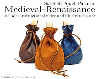 Medieval / Renaissance Satchel Belt Pouch Bag Coin Purse Digital Pattern, leather pattern