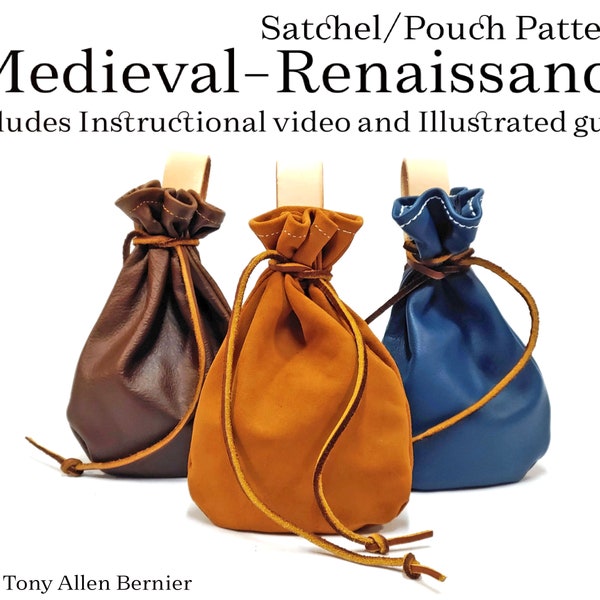 Medieval / Renacimiento Satchel Cinturón Bolsa Bolsa Monedero Patrón Digital, patrón de cuero