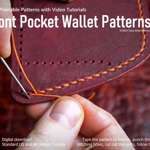 Patrones de cuero para billeteras de bolsillo delantero, paquete de patrones de cuero imprimibles en PDF para billeteras de bolsillo delantero.