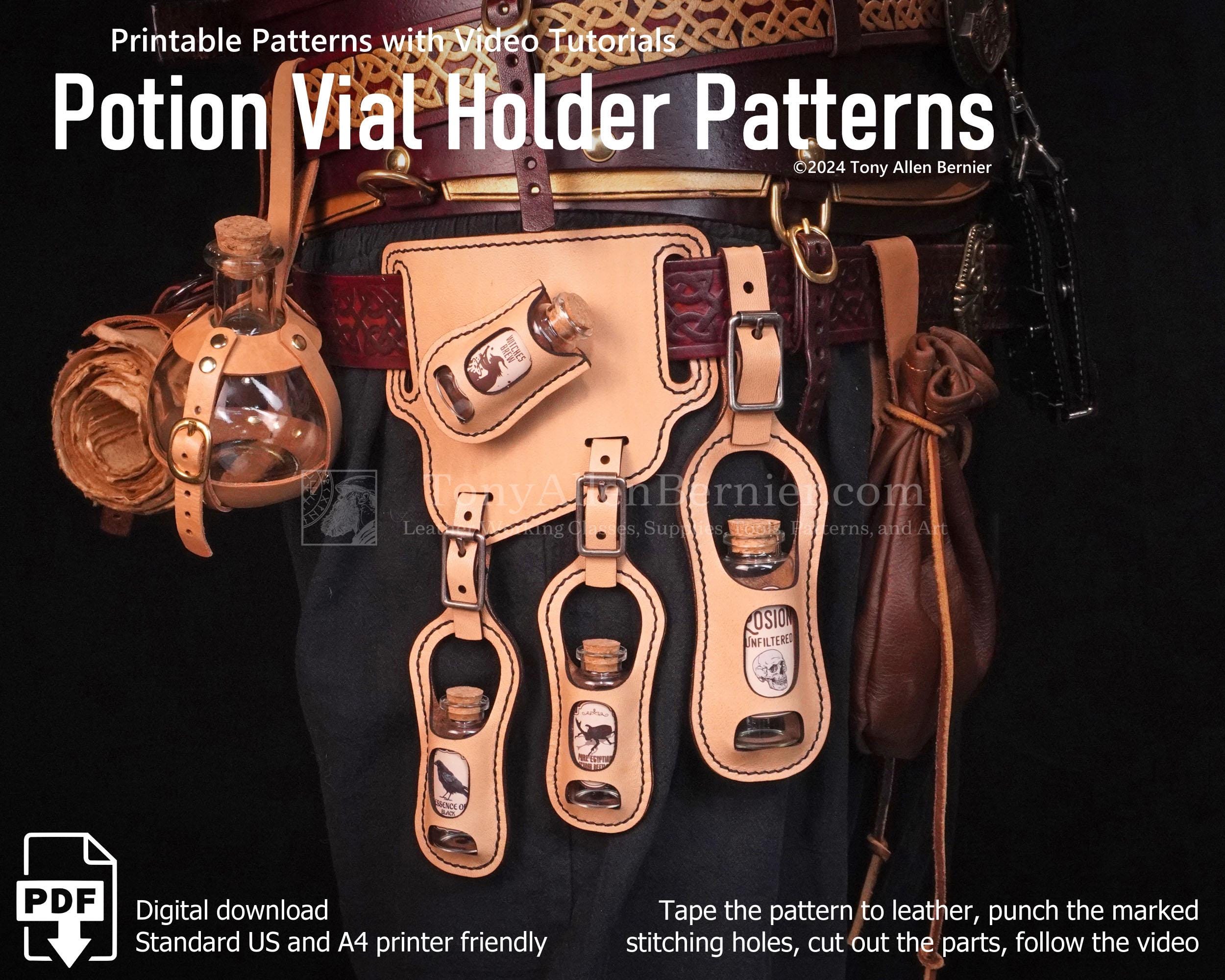 Vial Pattern Leather Potion Vial Holder Patterns. Printable DIY Leathercrafting ...