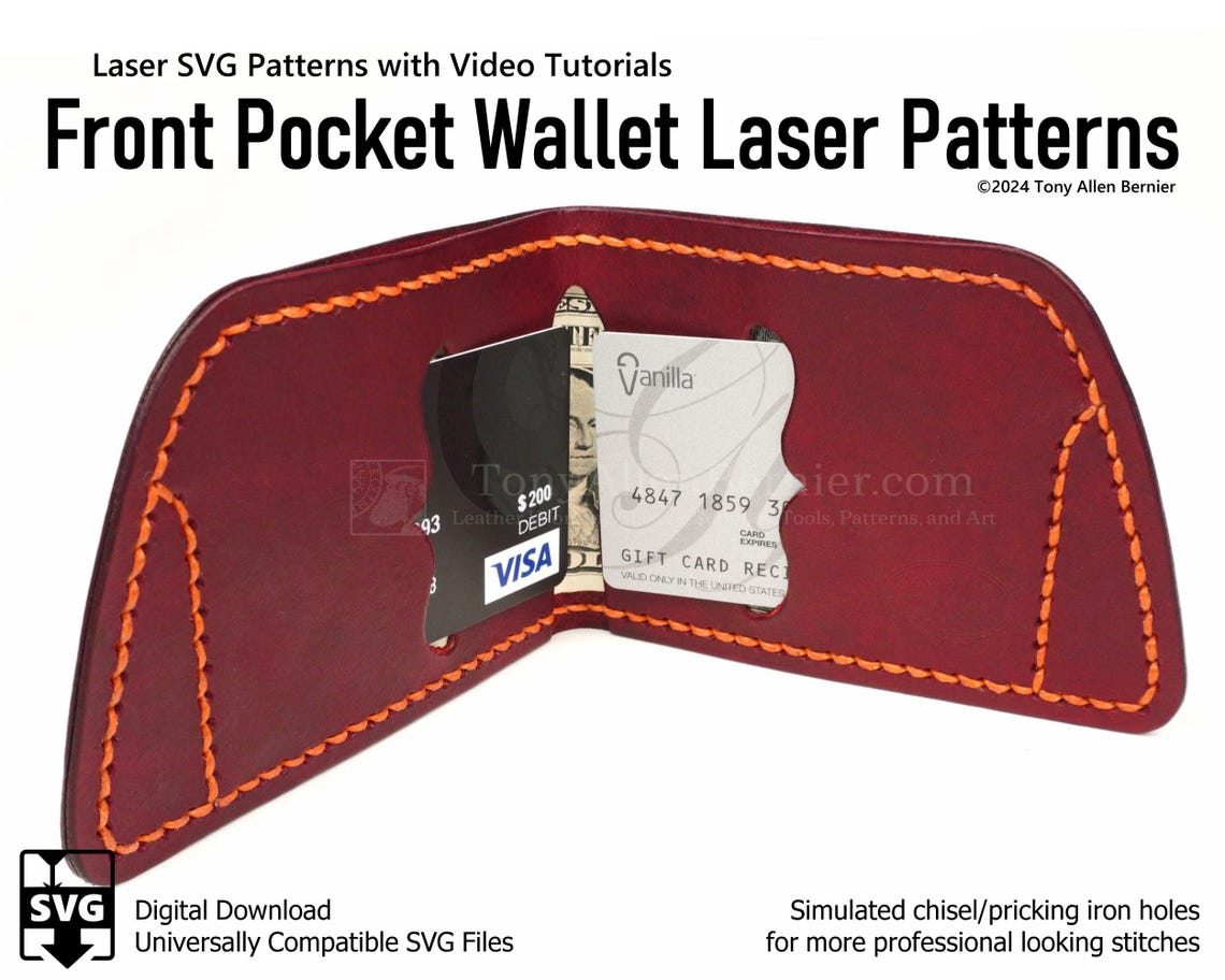 Leather Front Pocket Wallet SVG Patterns. Minimalist Style With 3 ...