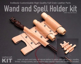 Leather Wand and Spell Holder KIT For Your Belt. DIY Leather Craft KIT with everything you need.
