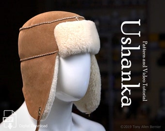 Ushanka-hoedpatroon, eenvoudige Leathercraft Kit-patronen voor een Ushanka-hoed van schapenvacht.
