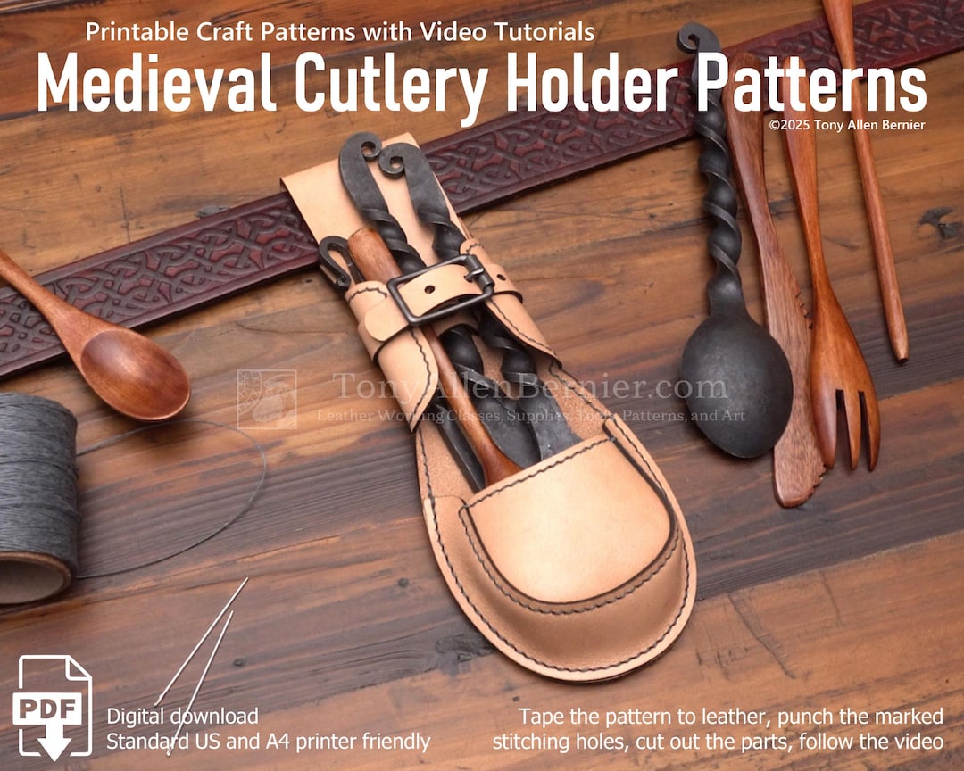 Cutlery Holder Leather Patterns. Leathercraft Pattern for an Eating ...