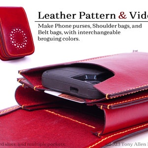Modèle de sac à main en cuir pour téléphone et tutoriel vidéo, modèle de maroquinerie de sac pour téléphone et modèle de sac ceinture pour téléphone.