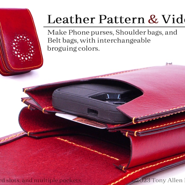 Leather phone purse pattern, phone bag pattern, and phone belt bag pattern.