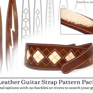 Leather Guitar Strap Patterns. DIY Leathercrafting Patterns for several different styles and sizes of Guitar Straps.