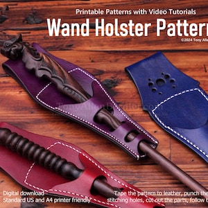 Leather Wand holder patterns. DIY leathercraft patterns for Wand holsters that attach to your belt.