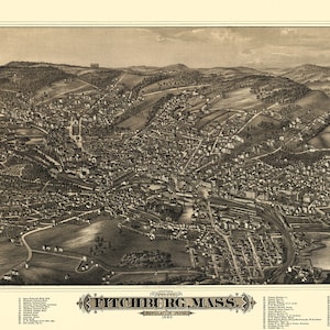 1882 Panorama-Karte von Fitchburg Massachusetts