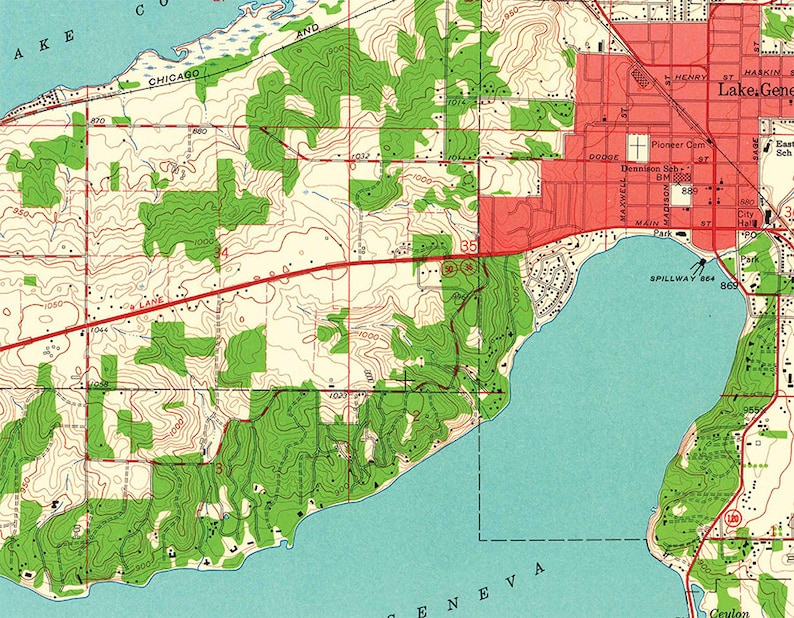 1960 Map of Lake Geneva Wisconsin and Lake Como Etsy