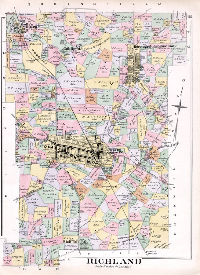 Fine Art Paper Print Custom Gift Haycock Vintage Map Giclee Map Print Your Hometown Bucks County Pennsylvania Pennsylvania