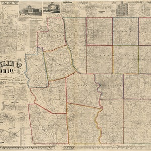1856 Farm Line Map du comté de Franklin, Ohio