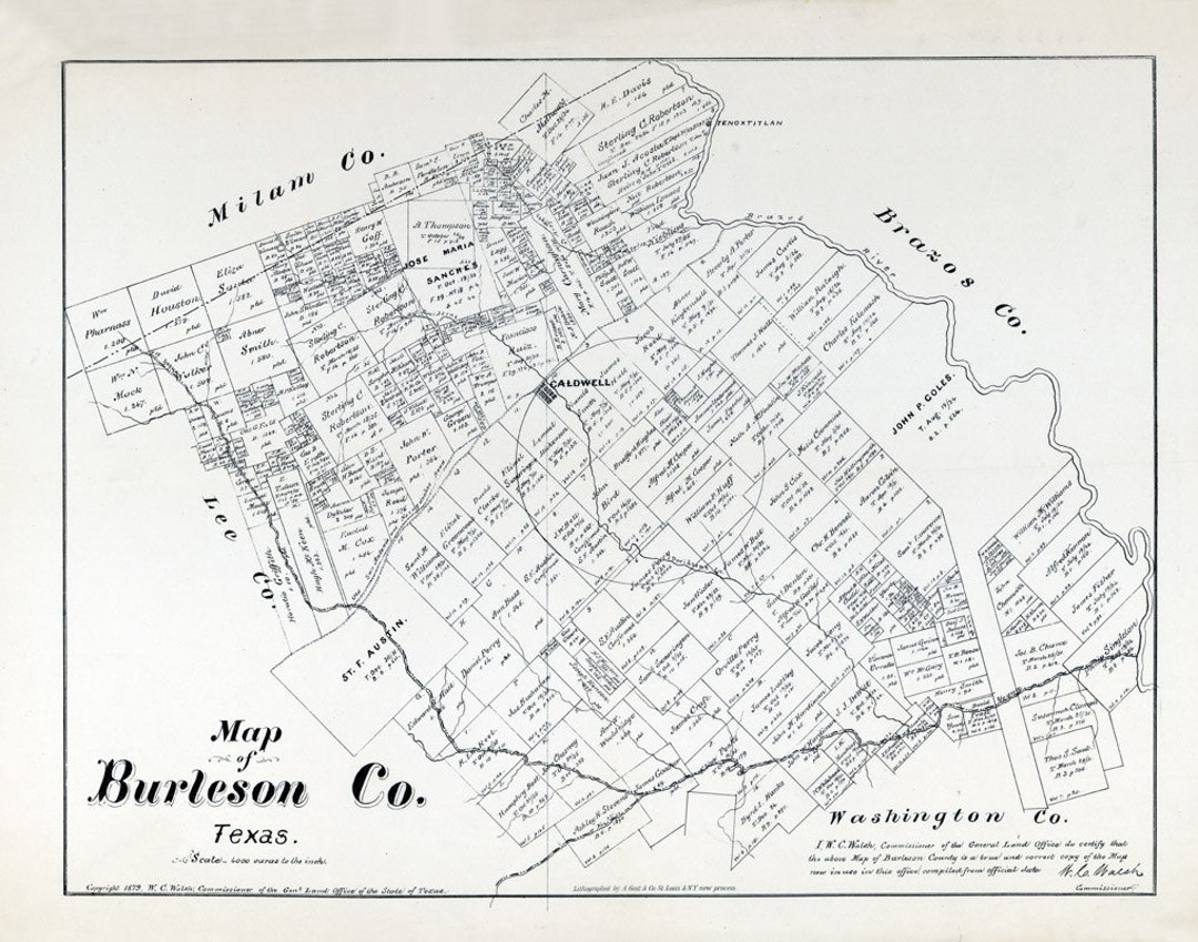 1879 Map of Burleson County Texas Etsy