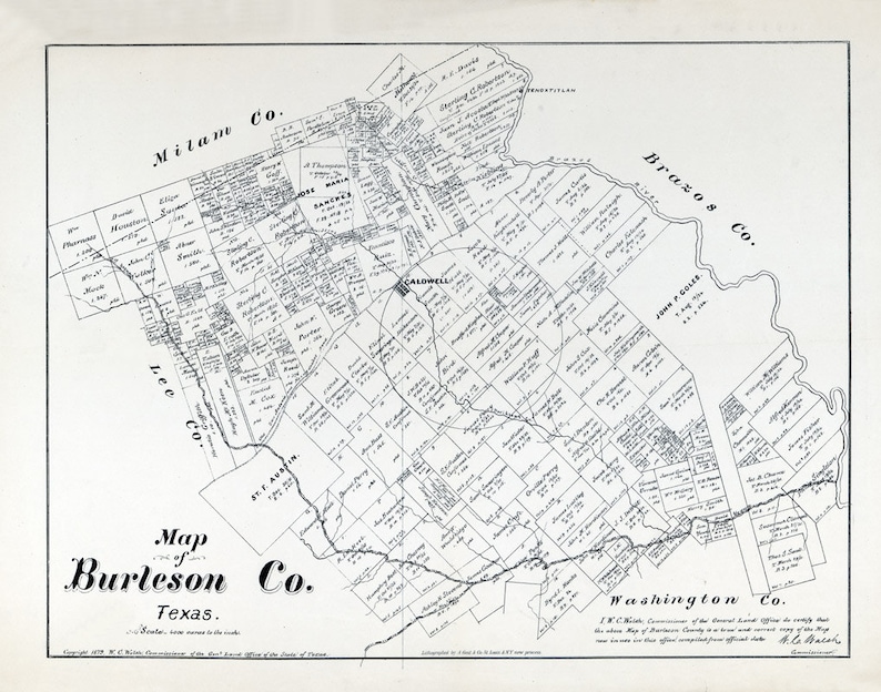 1879 Map of Burleson County Texas Etsy