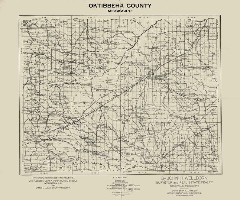 1909 Map of Oktibbeha County Mississippi Etsy