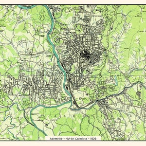 1936-Karte von Asheville North Carolina French Breit Fluss