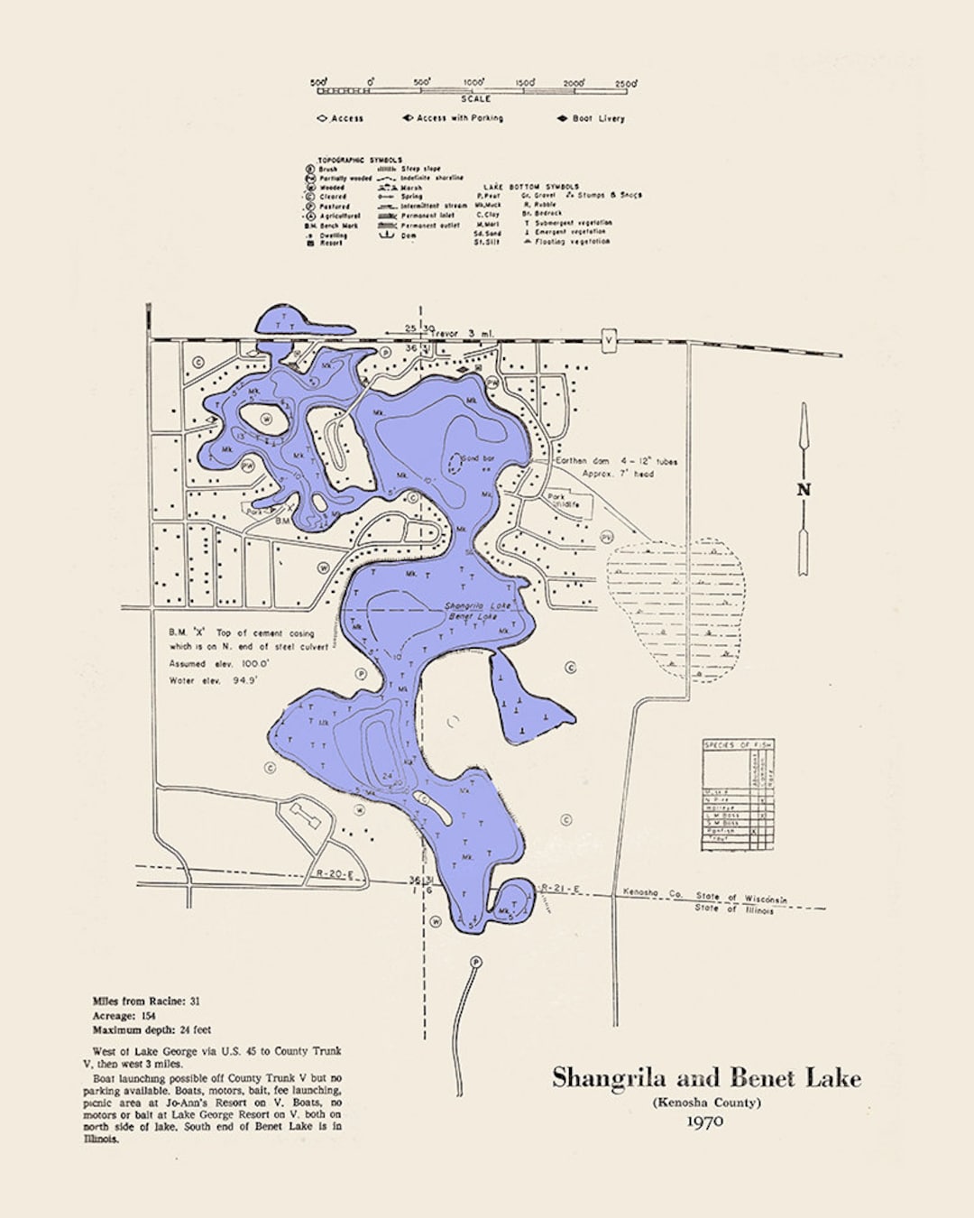 1970 Map of Shangrila and Lake Kenosha County Wisconsin Etsy