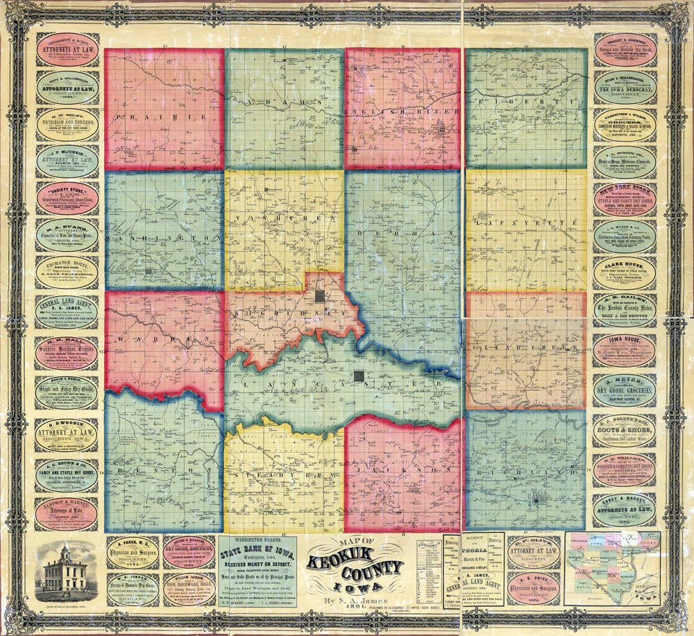 1861 Map of Keokuk County Iowa | Etsy