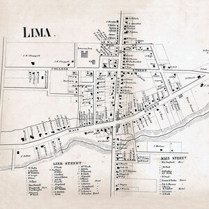 1858 Town Map of Lima Livingston County New York