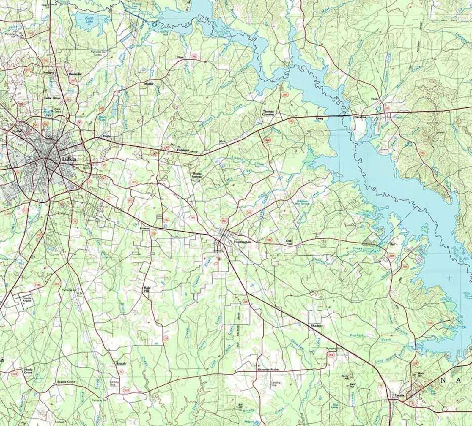 1992 Topo Map of Lufkin Texas Quadrangle Sam Rayburn Reservoir Etsy