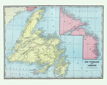 1901 Map of NewFoundland and Labrador Canada
