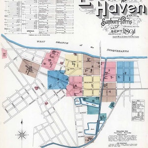 1891 Town Map Lock Haven Clinton County Pennsylvania