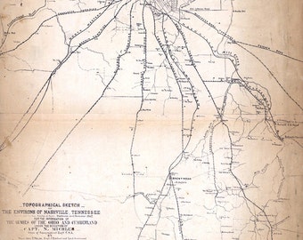 1862 Map of Nashville Tennessee area landowners