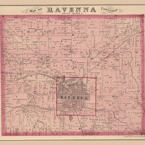 1874 Carte du canton de Ravenne, comté de Portage, Ohio