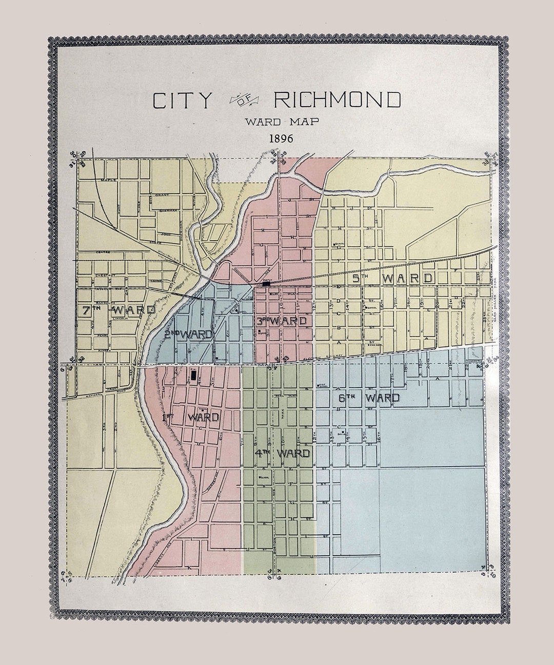 1896 Map of Richmond Wayne County Indiana - Etsy