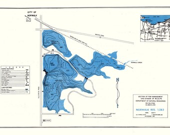 1959 Map of Norwalk Reservoir Huron County Ohio