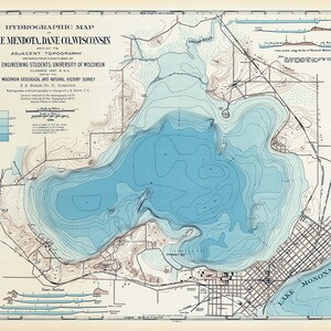 1900 Carte du comté de Lake Mendota Dane Wisconsin