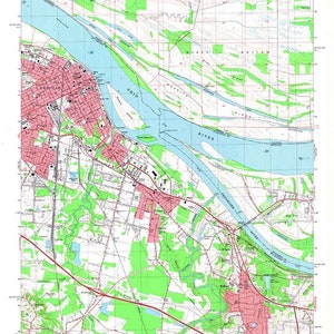 1982 Topo Map of Paducah Kentucky Ohio River Tennessee River