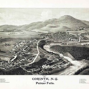 1888 Panorama-Karte von Corinth New York Palmer Falls