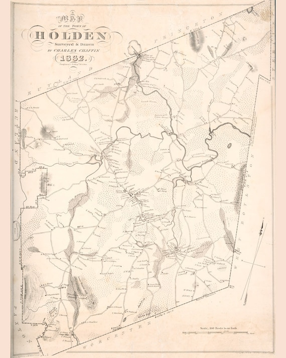 1832 Map of Holden Massachusetts  Etsy