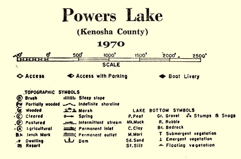 1970 Map of Powers Lake Kenosha County Wisconsin Etsy