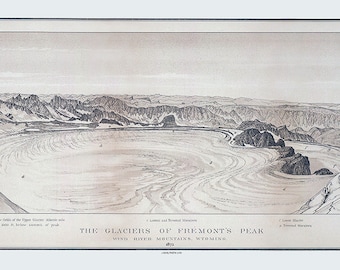 1872 Panoramic Map of Fremonts Peak Wyoming Wind River Mountains