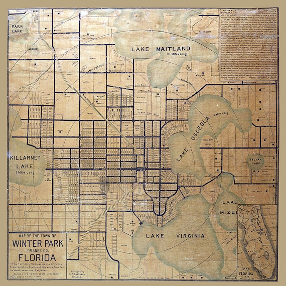 1884 Map of Winter Park Orange County Florida Etsy