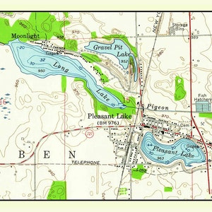 1961 Mapa de Pleasant Lake y Long Lake Indiana