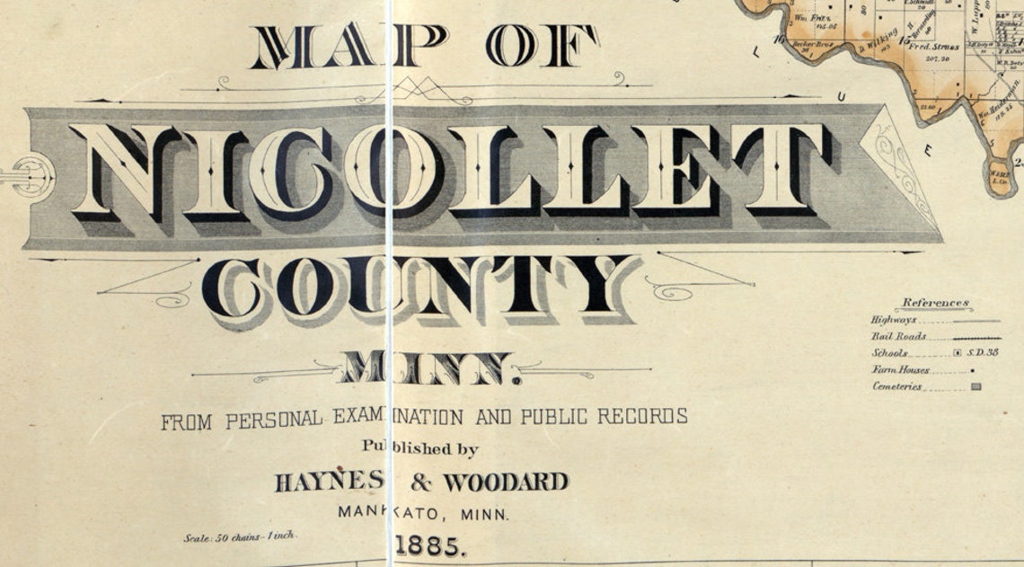 1885 Farm Line Map of Nicollet County Minnesota St Peter Etsy