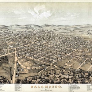 1874 Panoramakarte von Kalamazoo MI