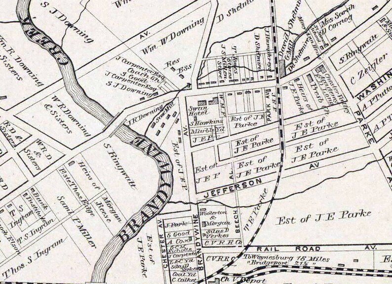 1873 Town Map of Downingtown Chester County Pennsylvania Etsy