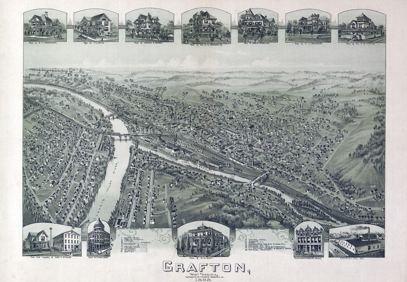 1898 Panoramic Map of Grafton West Virginia Etsy