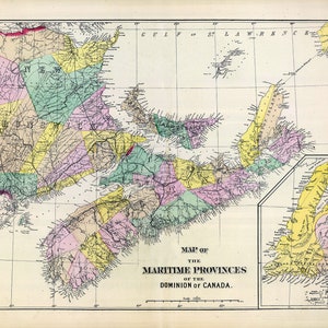 1878 Mappa delle province marittime del Canada