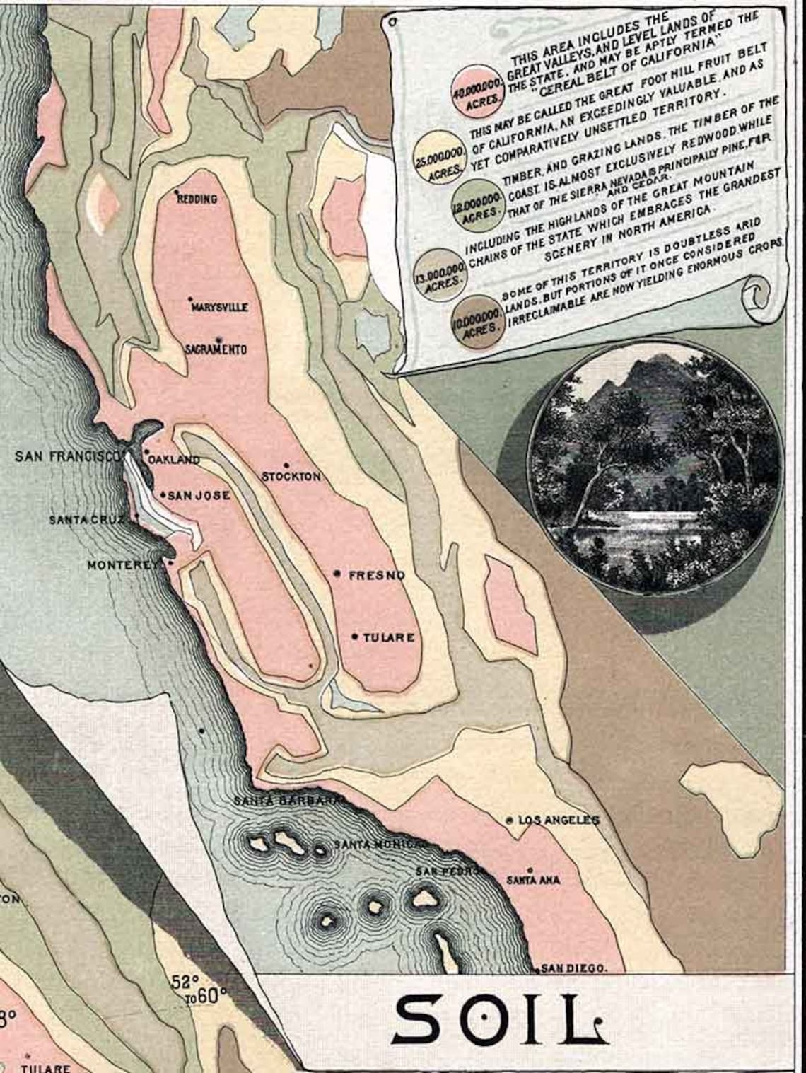 1888 Map of California Sierra Mountains | Etsy