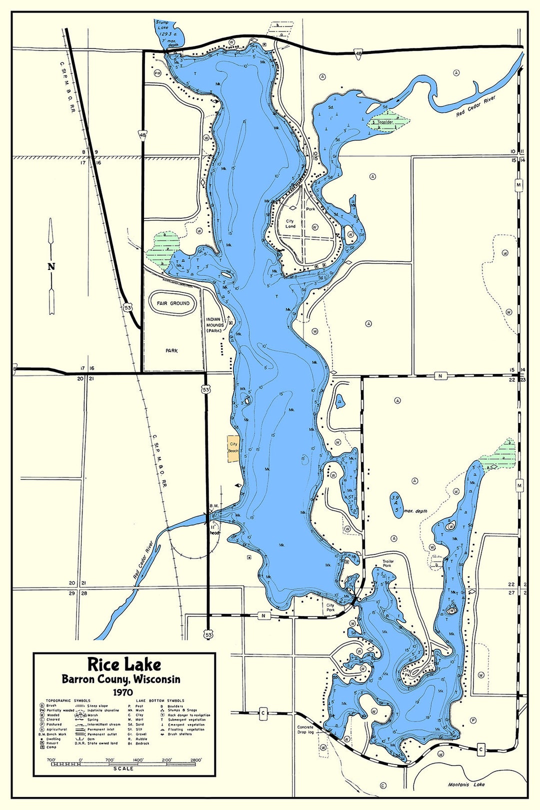 1970 Map of Rice Lake Barron County Wisconsin Etsy