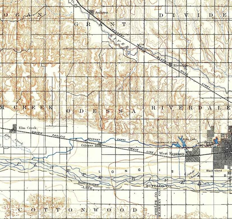 1896 Topo Map of Kearney Nebraska Elm Creek Etsy