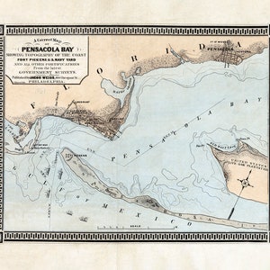 Kaart uit 1861 van Fort Pickens in Pensacola Bay, Florida